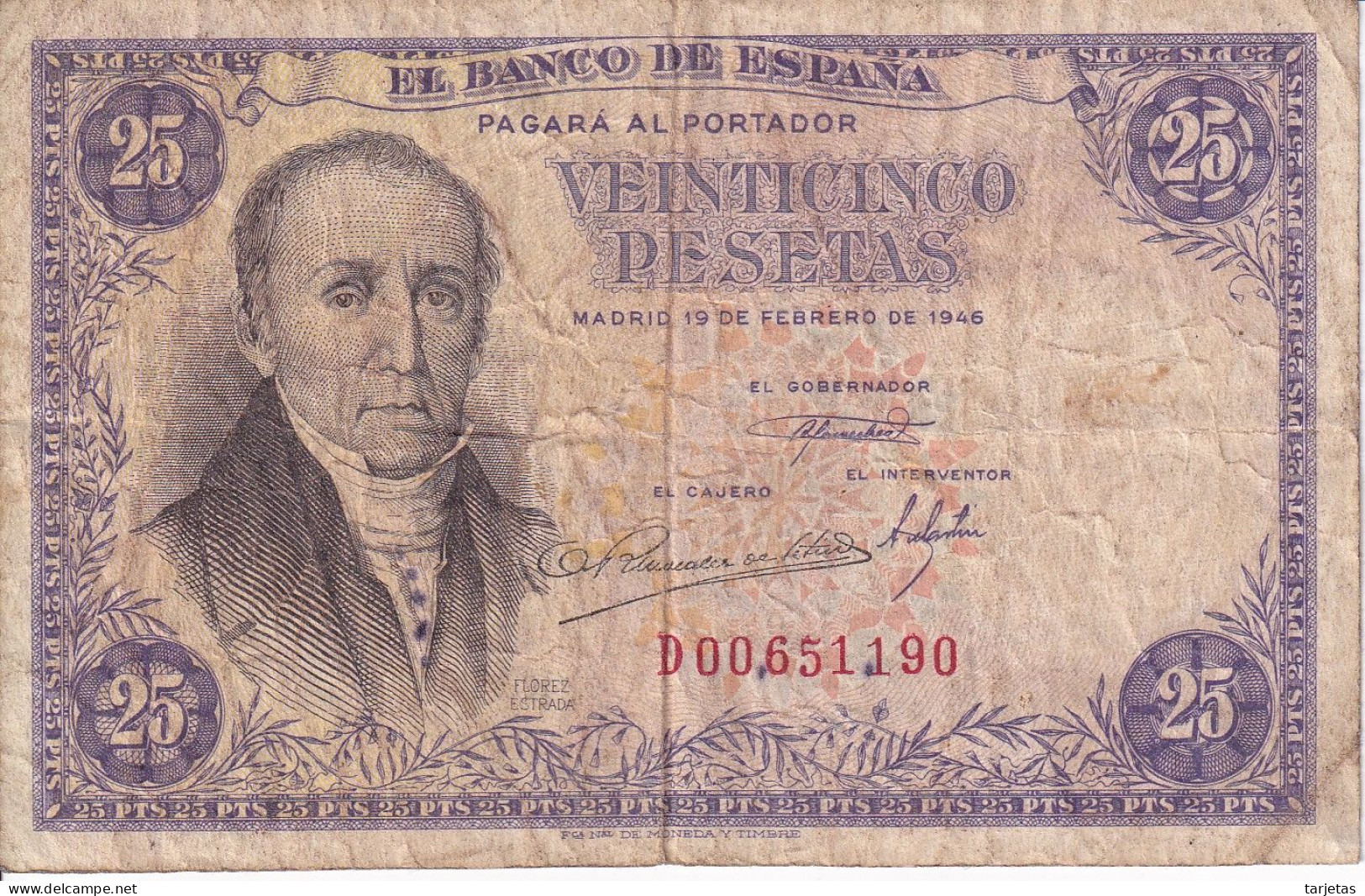 BILLETE DE ESPAÑA DE 25 PTAS DEL 19/02/1946 SERIE D (BANKNOTE) - 25 Peseten