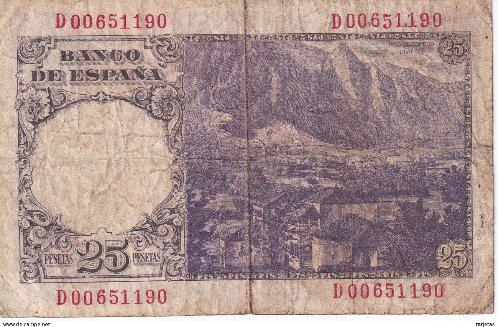 BILLETE DE ESPAÑA DE 25 PTAS DEL 19/02/1946 SERIE D (BANKNOTE) - 25 Pesetas