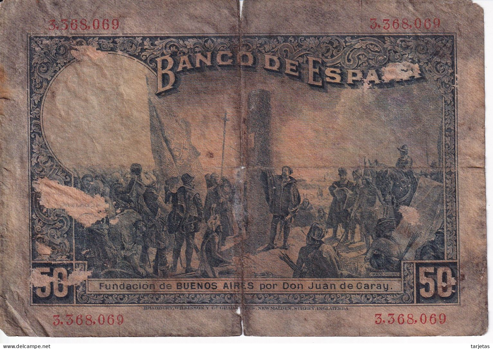 BILLETE DE 50 PTAS DEL AÑO 1927 CON RESELLO DE LA REPUBLICA ESPAÑOLA - 50 Peseten