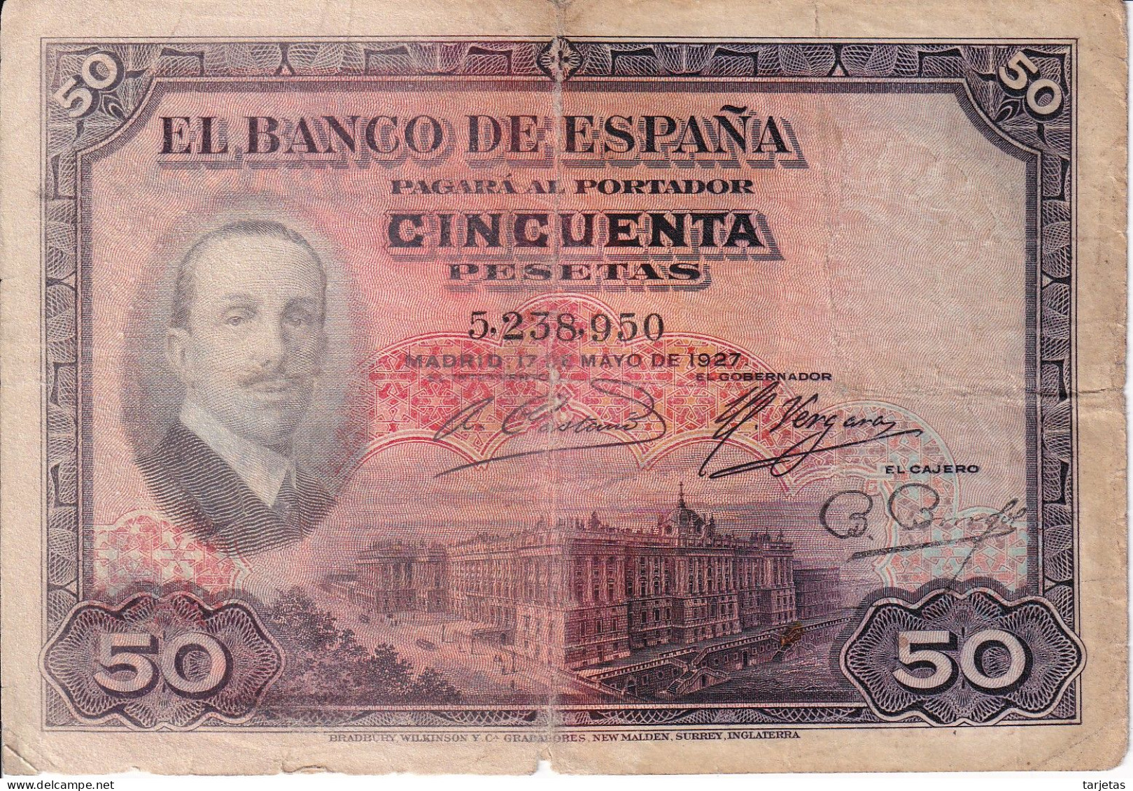 BILLETE DE 50 PTAS DEL AÑO 1927 SIN RESELLO DE LA REPUBLICA ESPAÑOLA - 50 Pesetas