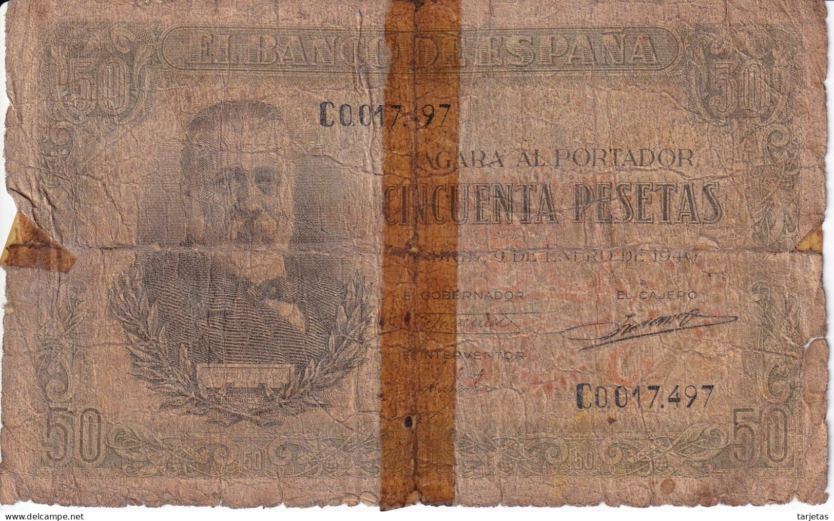 BILLETE DE ESPAÑA DE 50 PTAS DEL 9/01/1940 SERIE C CALIDAD  RC (BANKNOTE) - 50 Pesetas