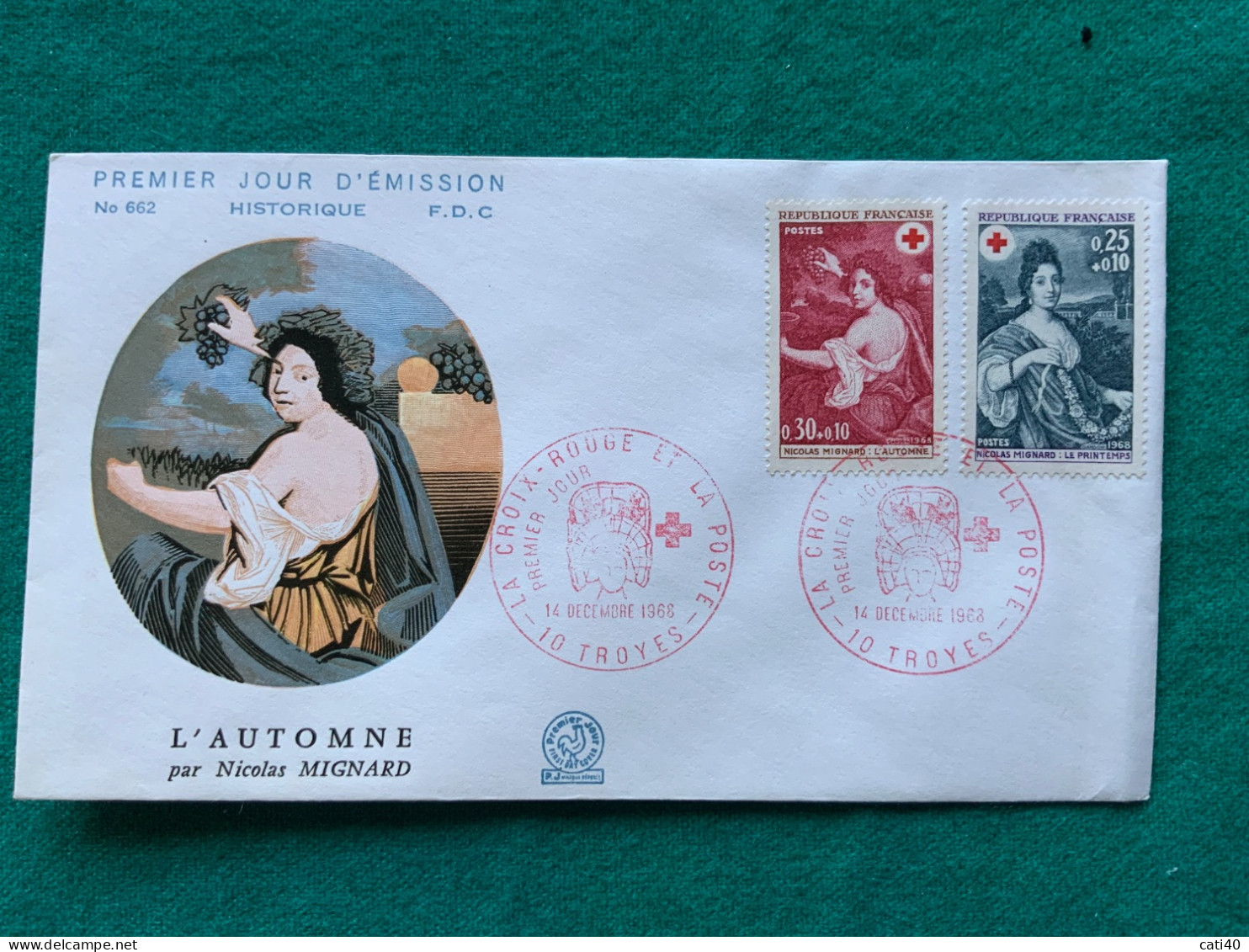 FRANCIA -  LA CROCE ROSSA E LA POSTA   - N.MIGNARD -  FDC  1968 - Lettres & Documents