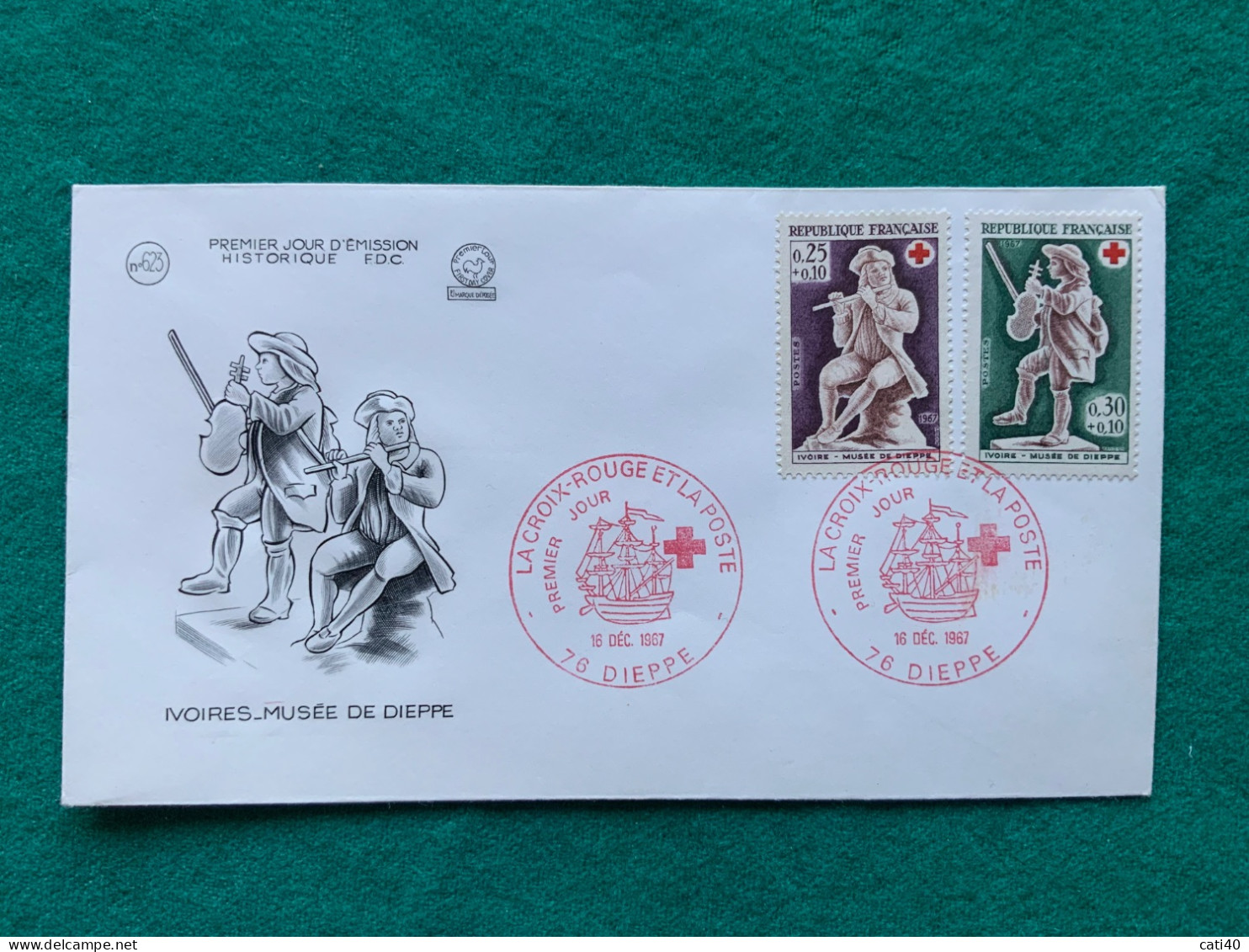 FRANCIA -  LA CROCE ROSSA E LA POSTA   - IVOIRES - MUSEE DE DIEPPE  -  FDC  1967 - Lettres & Documents