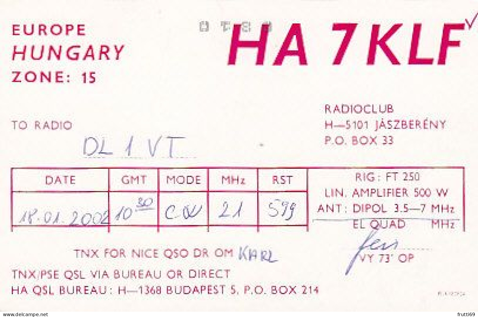 AK 185083 QSL - Hungary - Jászberény - Radio Amateur