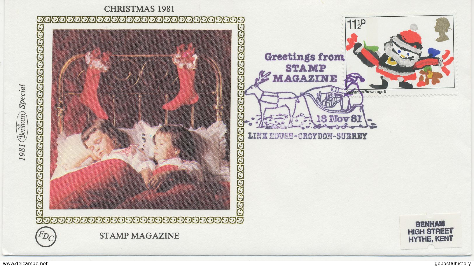 GB SPECIAL EVENT POSTMARKS 1981 GREETINGS FROM STAMP MAGAZINE LINK HOUSE-CROYDON-SURREY, Rare Benham Cover - Brieven En Documenten