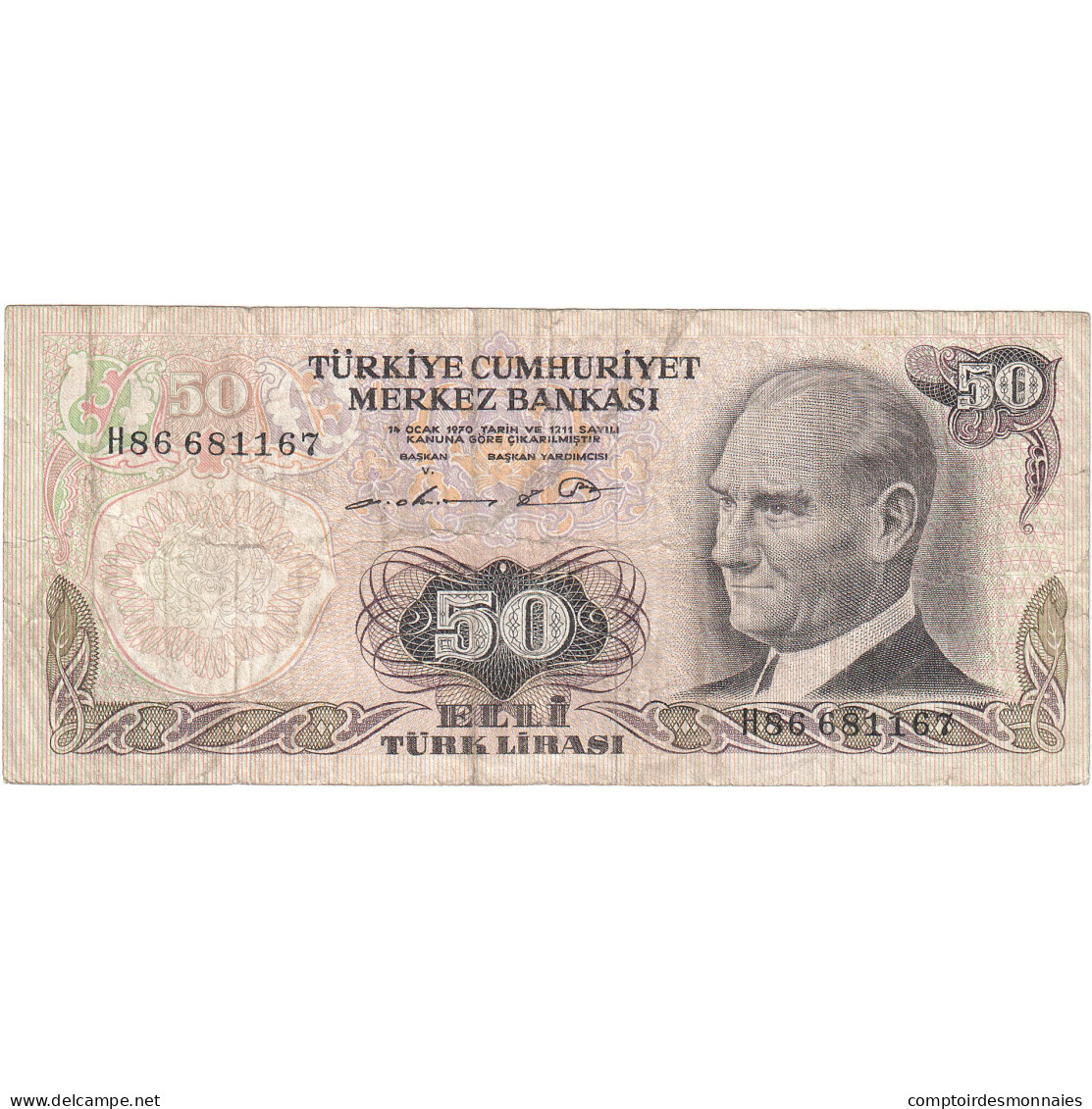 Turquie, 50 Lira, 1987, Old Date 1970-10-14, KM:188, B - Turquie