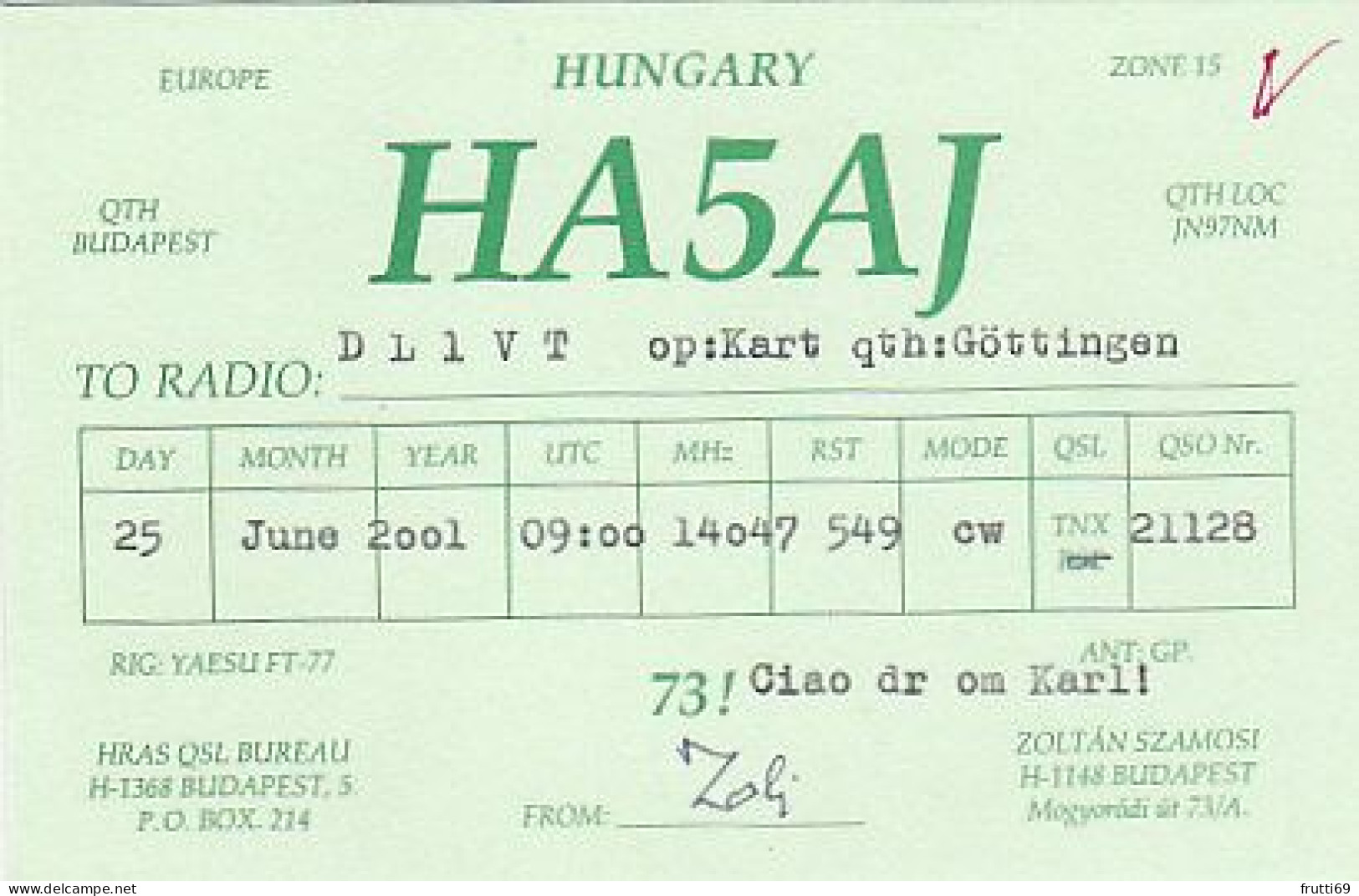 AK 185089 QSL - Hungary - Budapest - Radio Amateur