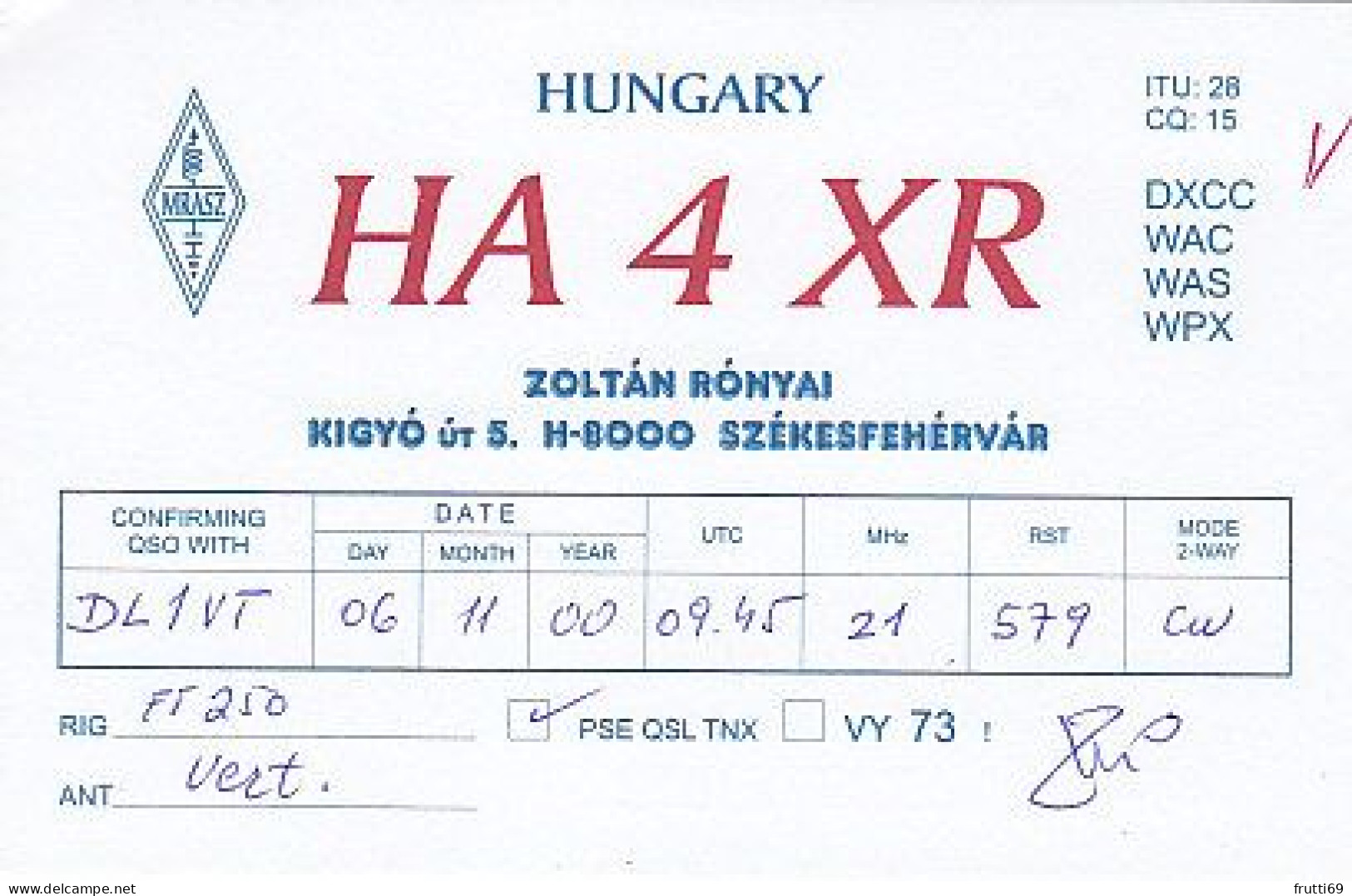 AK 185090 QSL - Hungary - Székesfehérvár - Radio Amateur