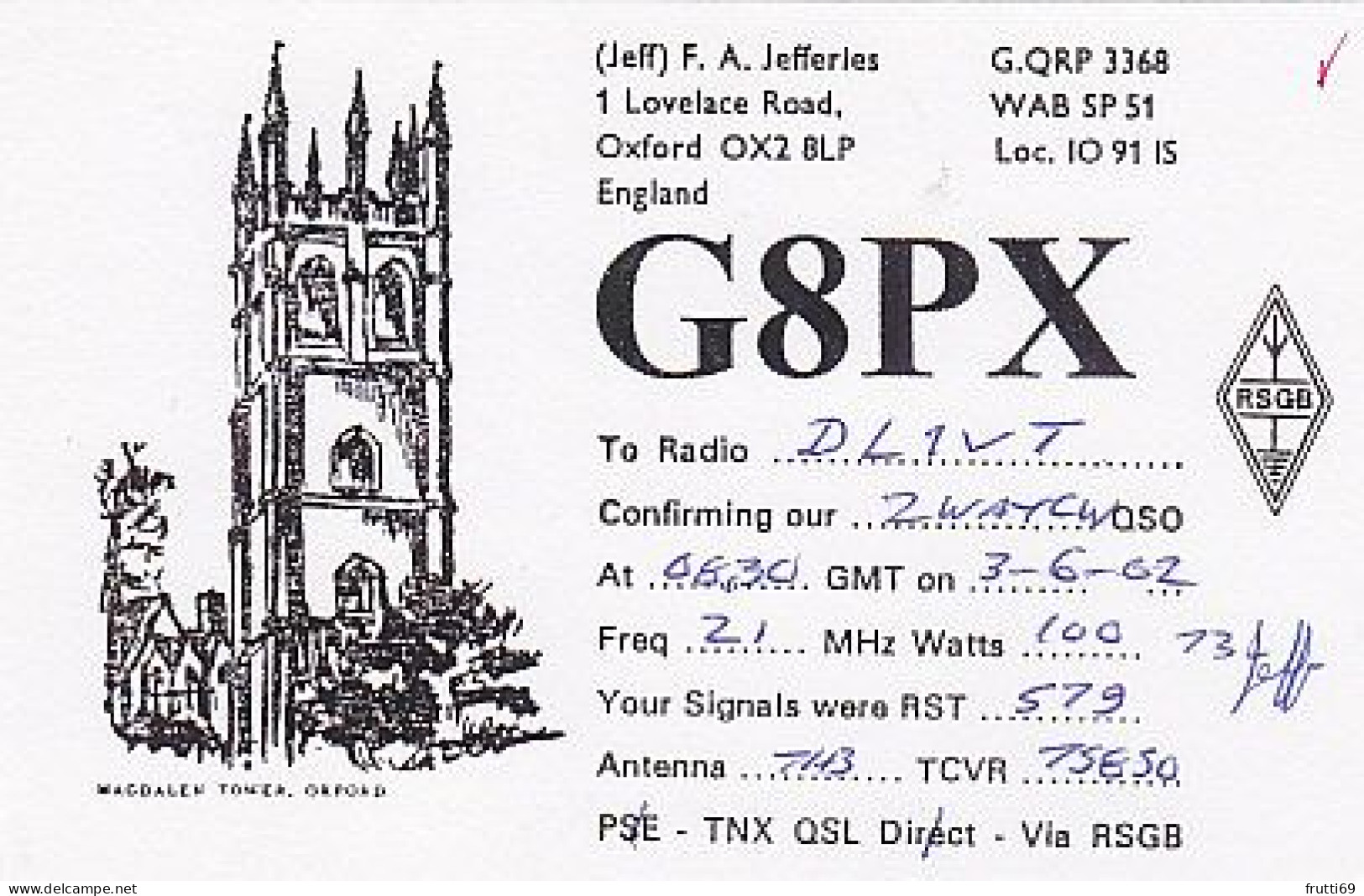 AK 185092 QSL - England - Oxford - Radio Amateur