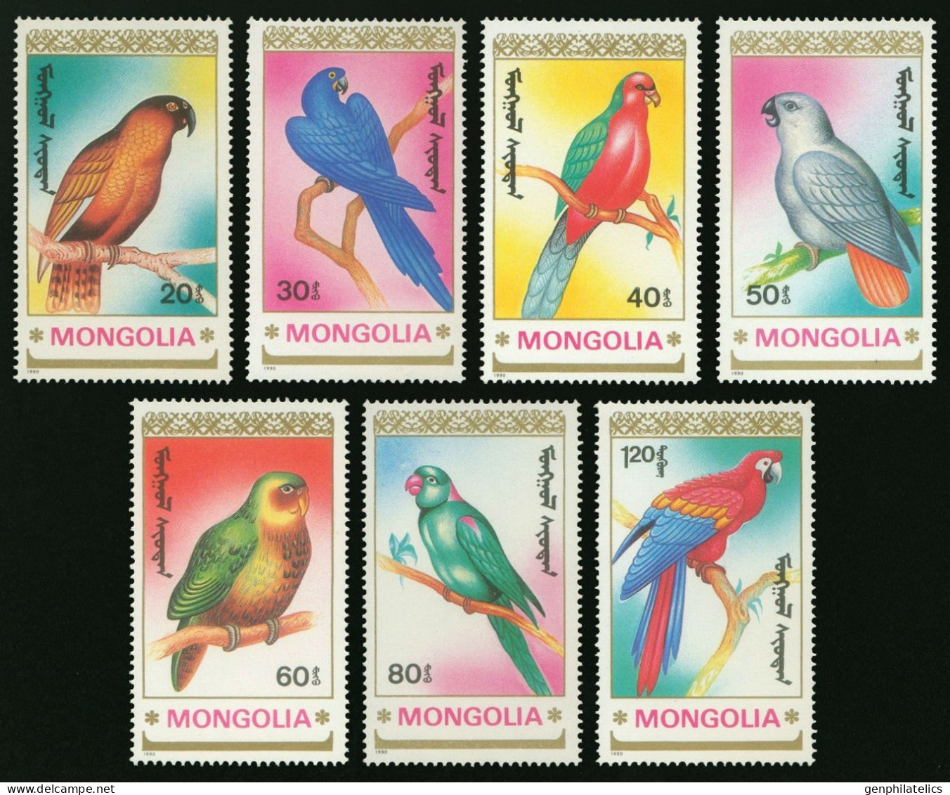 MONGOLIA 1990 FAUNA Animals. Birds PARROTS - Fine Set MNH - Mongolie