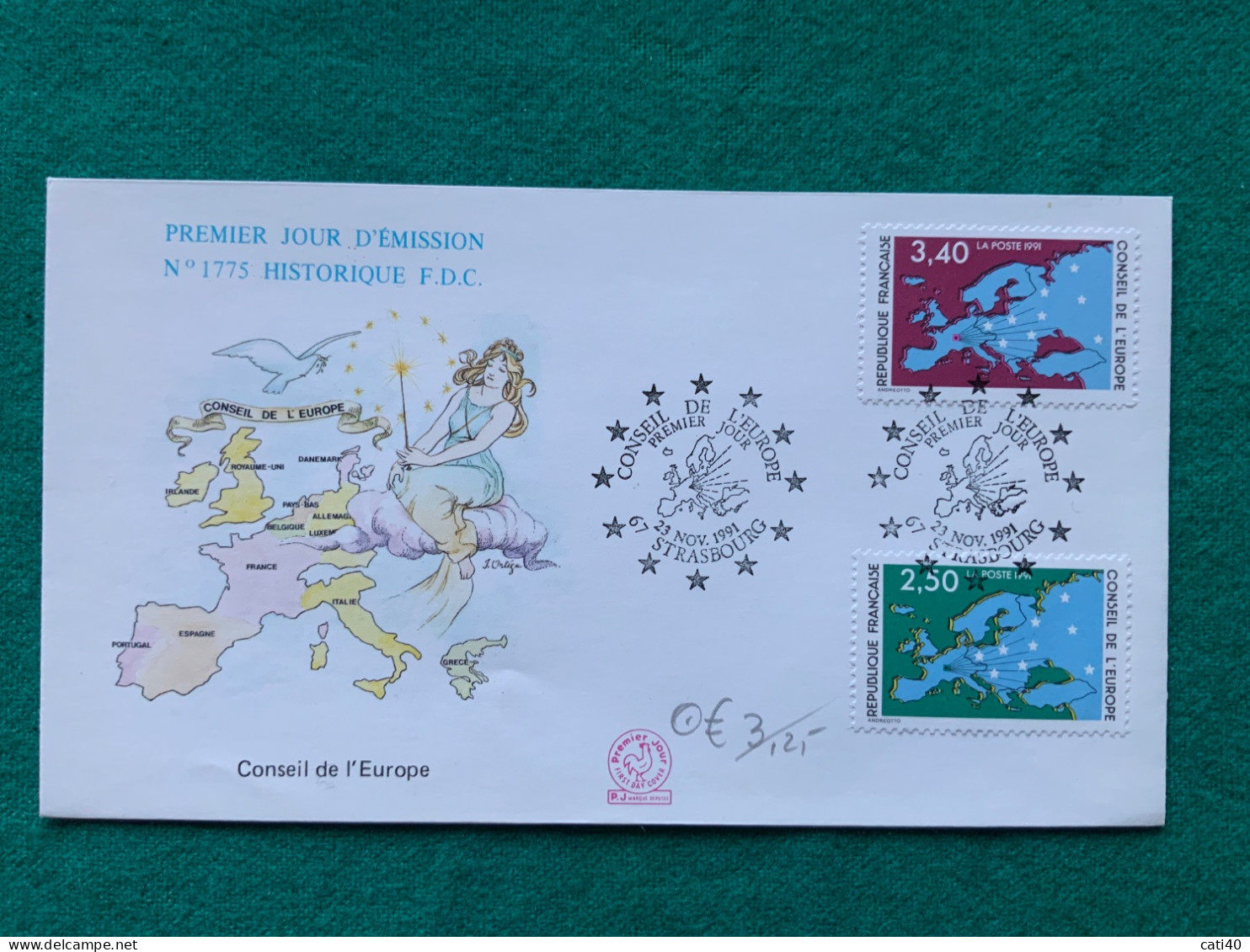 FRANCIA -  CONSIGLIO D'EUROPA  -   FDC 1991 - Lettres & Documents