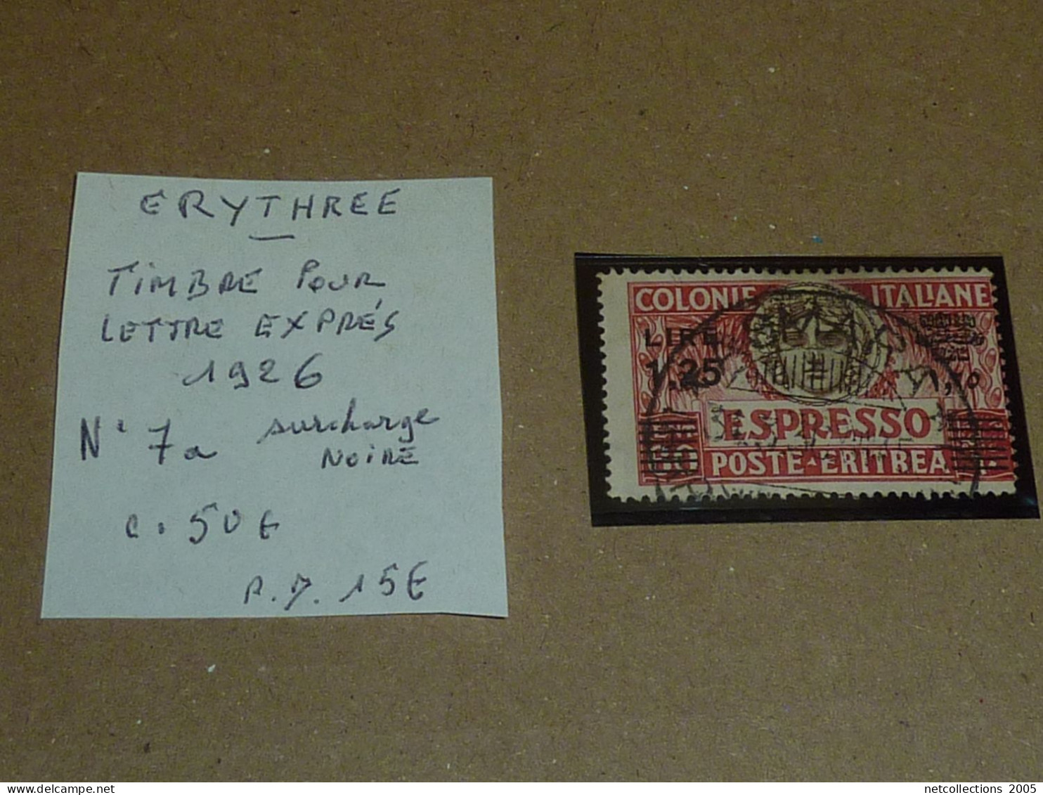 ERYTHREE 1926 LETTRE EXPRES N°7a SURCHARGE NOIRE - OBLITEREE (C.V) - Eritrea