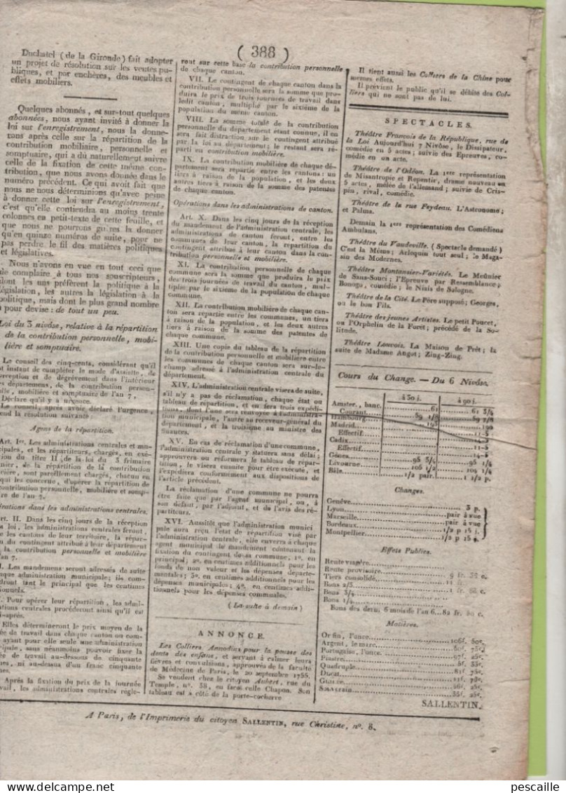 GAZETTE DE FRANCE 7 NIVOSE AN 7 - POLOGNE - SAXE - RASTATT - REVOLUTION PIEMONTAISE - BREMEN - ROCHEFORT - BERNAY - - Newspapers - Before 1800