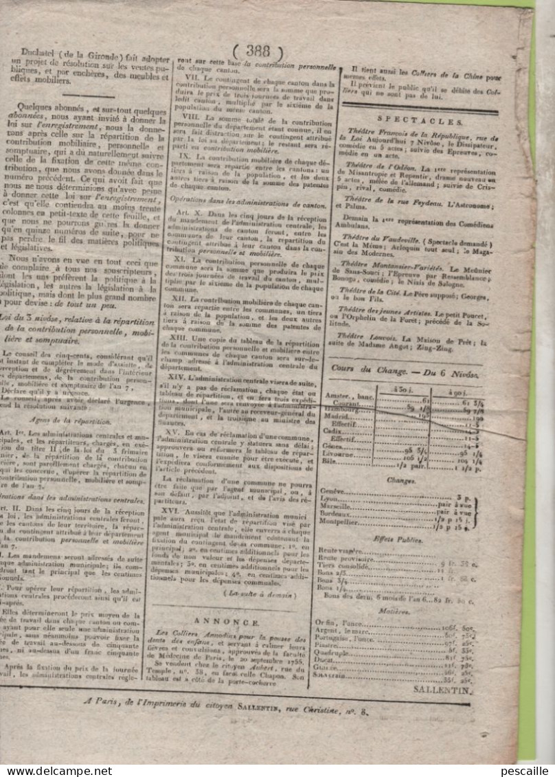 GAZETTE DE FRANCE 7 NIVOSE AN 7 - POLOGNE - SAXE - RASTATT - REVOLUTION PIEMONTAISE - BREMEN - ROCHEFORT - BERNAY - - Giornali - Ante 1800