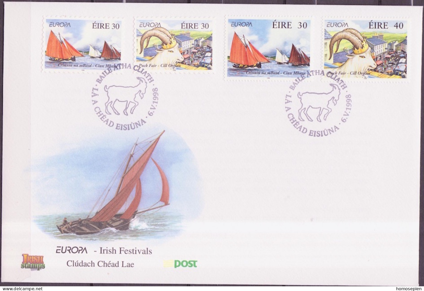 Irlande - Ireland - Irland FDC 1998 Y&T N°1073 à 1076 - Michel N°1068 à 1071 - EUROPA - Gommé Et Adhésif - FDC