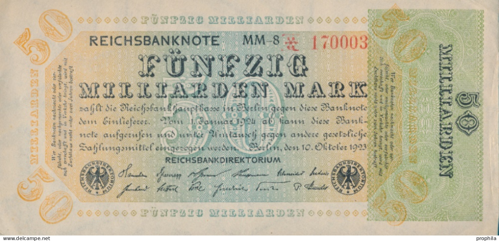 Deutsches Reich Rosenbg: 117b, Wz. Hakensterne, KN 6stellig Gebraucht (III) 1923 50 Mrd. Mark (10288479 - 50 Mrd. Mark