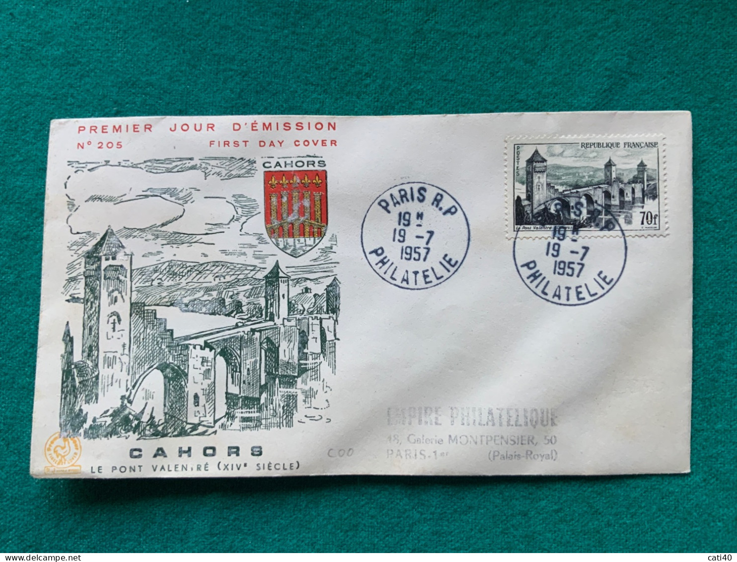 FRANCIA - CAHORS PE PONT VALENTRE  - FDC 1957 - Cartas & Documentos