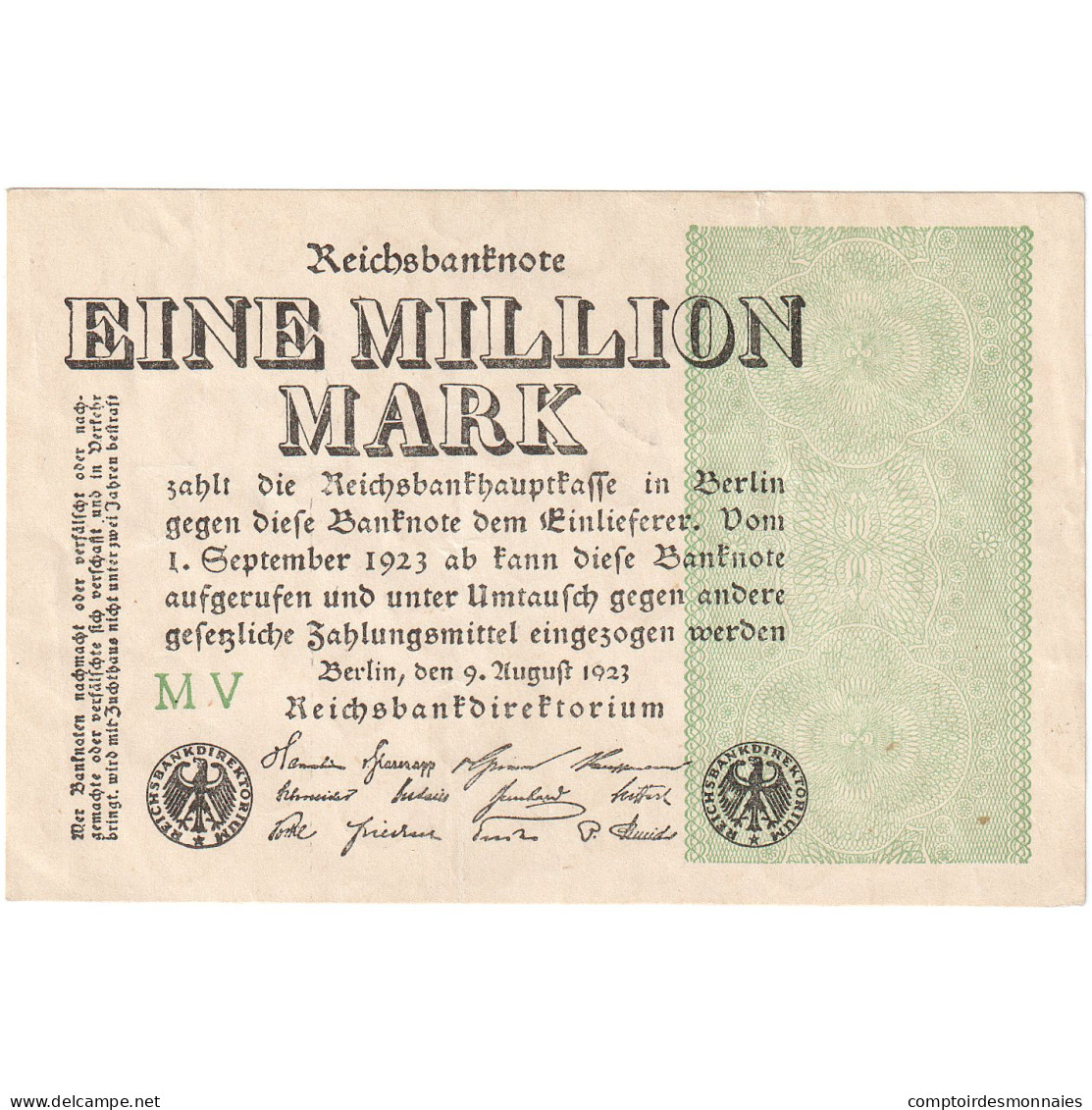Allemagne, 1 Million Mark, 1923-08-09, KM:101, TTB - 1 Miljoen Mark