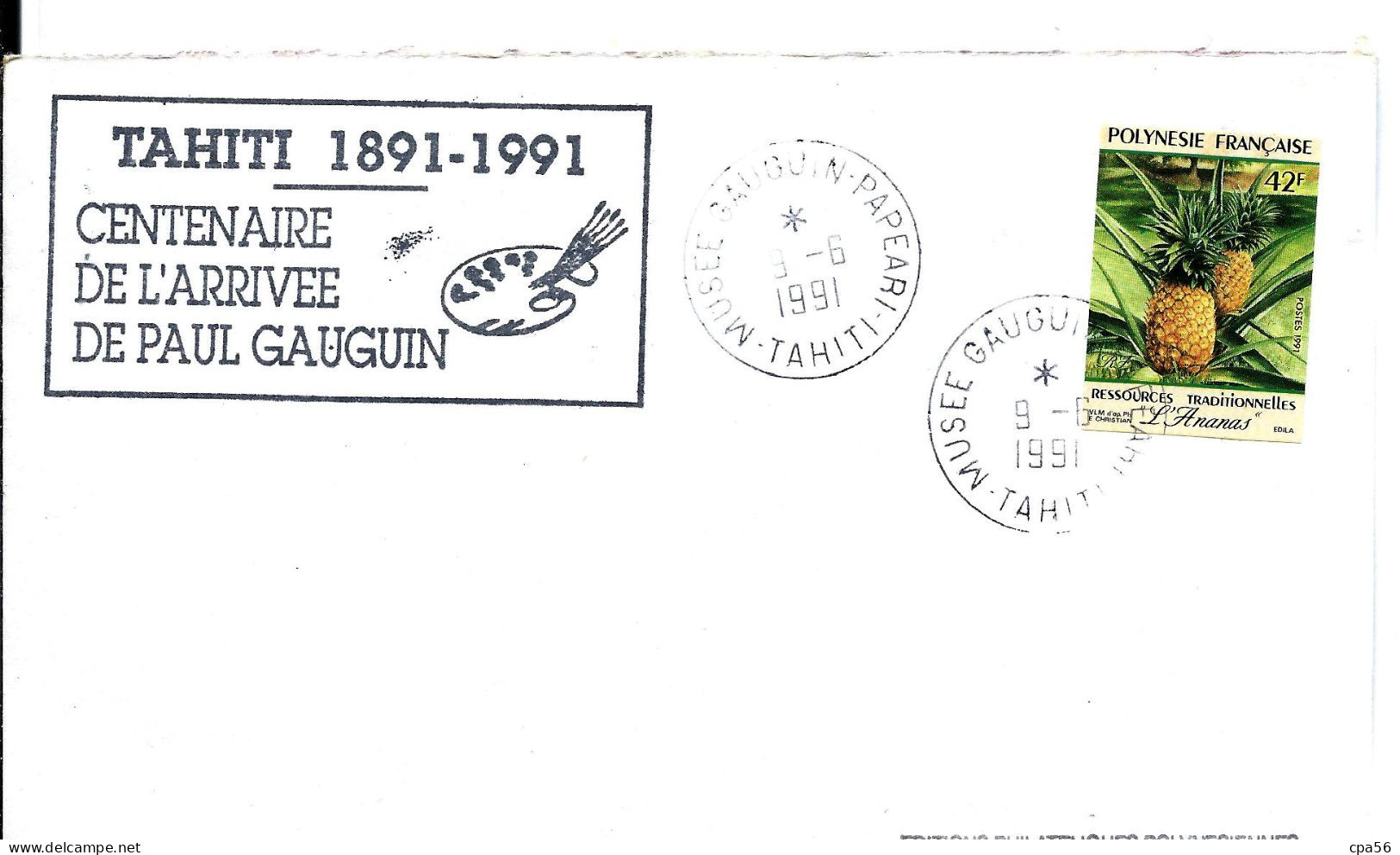 Enveloppe Avec CACHET MUSEE GAUGUIN PAPEARI TAHITI 1991 CENTENAIRE - Tahití