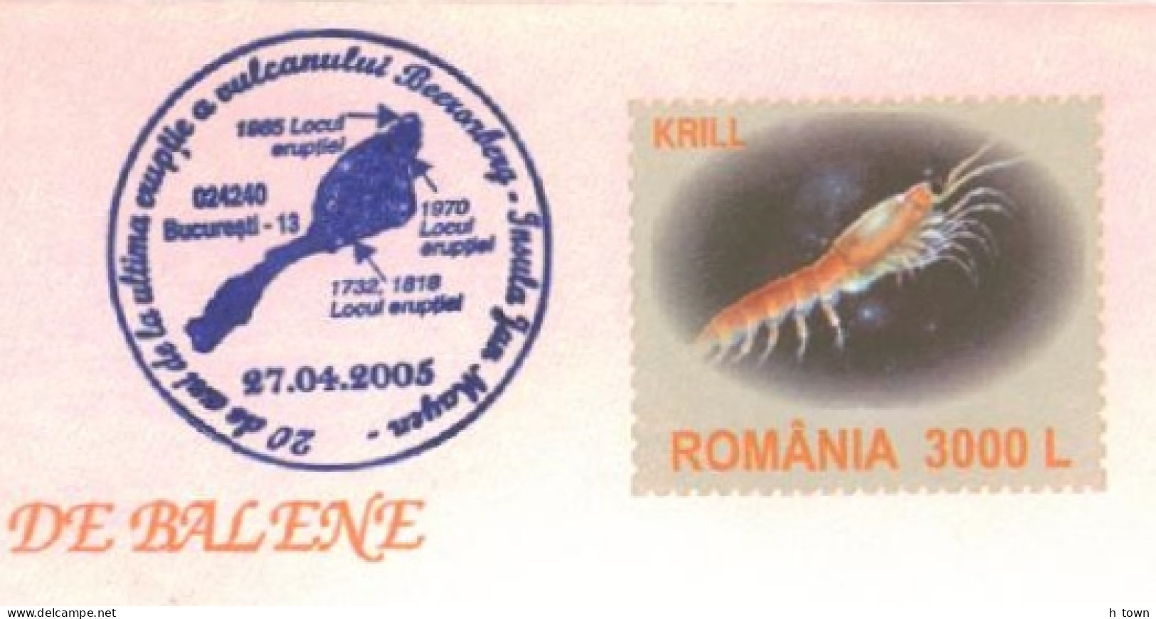 819  Volcan Beerenberg: Oblit. Temp. 2005, PAP Krill, Baleine - Vulcano Eruptions, Jan Mayen Island. Special Cancel - Volcans