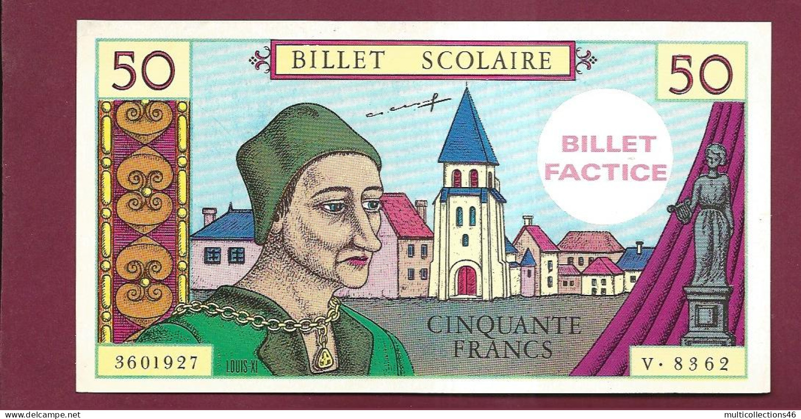 051223 - BILLET SCOLAIRE FACTICE - 50 FRANCS CINQUANTE - LOUIS XI - ENSEIGNEMENT ECOLIER - Autres & Non Classés