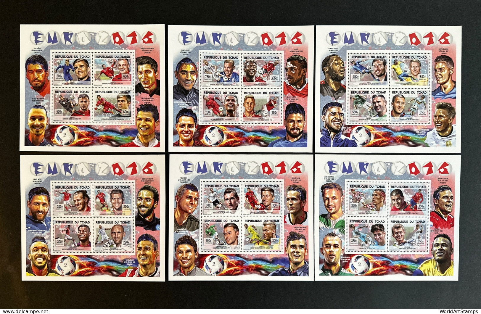 Stamps Sheetlet Block Euro Foot 2016 Chad N° Bl 630/635 Perf. - Championnat D'Europe (UEFA)