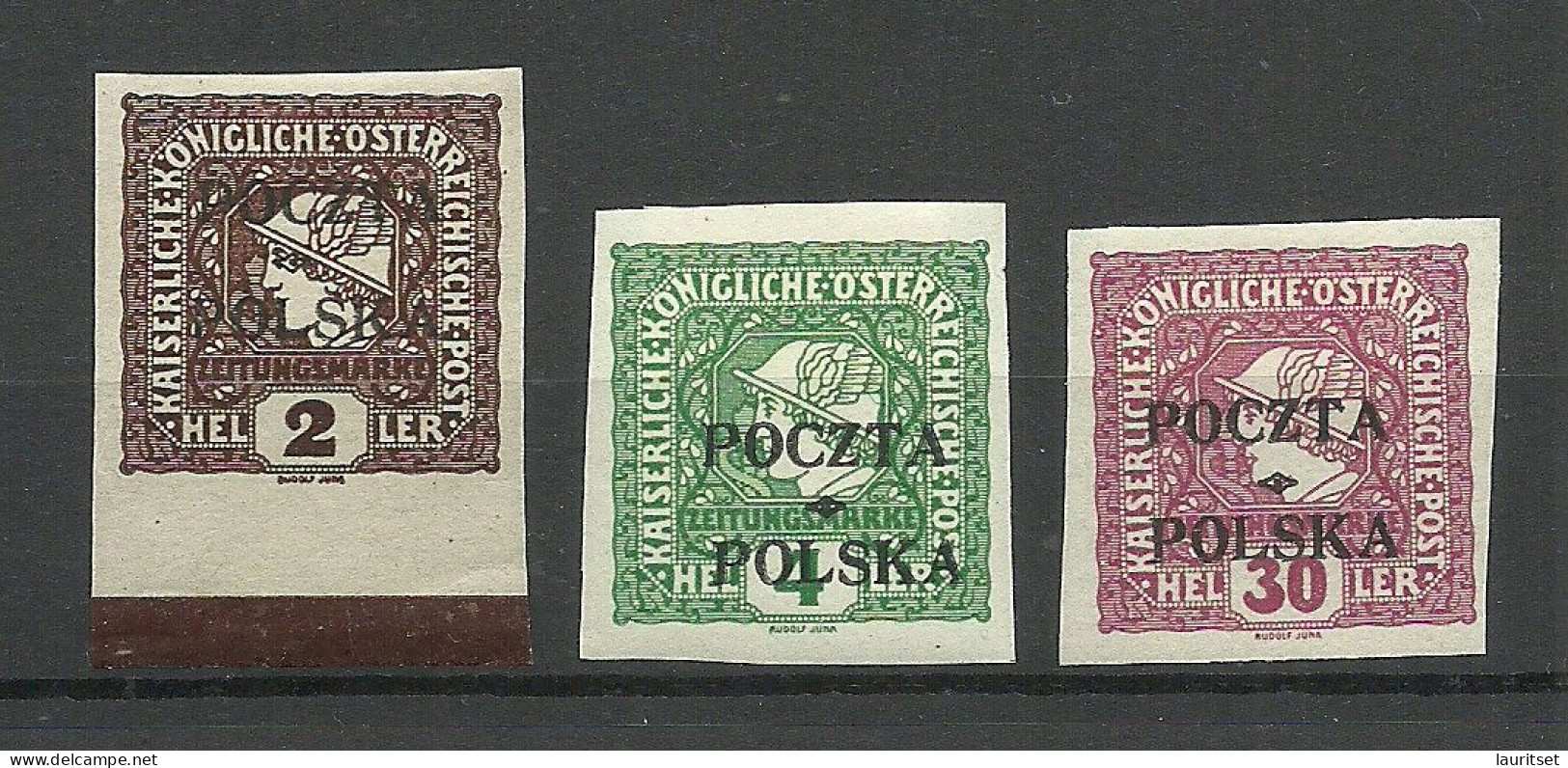 POLEN Poland 1918 Michel 49 - 50 & 53 * Zeitungsmarken V. Österreich Mit Aufdruck - Unused Stamps