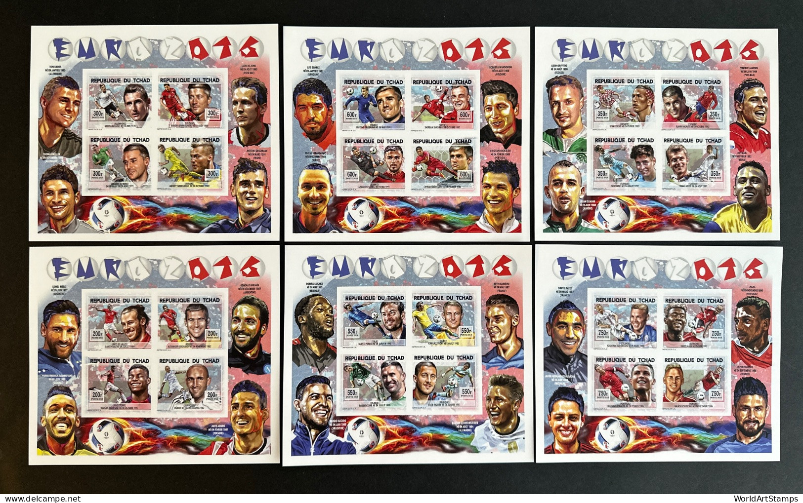 Stamps Sheetlet Block Euro Foot 2016 Chad N° Bl 630/635 Imperf. - Championnat D'Europe (UEFA)
