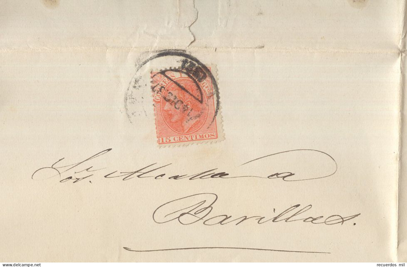 Año 1882 Edifil 210 Carta Al  Alcalde De Barrillas Matasellos Pamplona Membrete Prudencio Valencia. Procurador .Curiosa - Cartas & Documentos