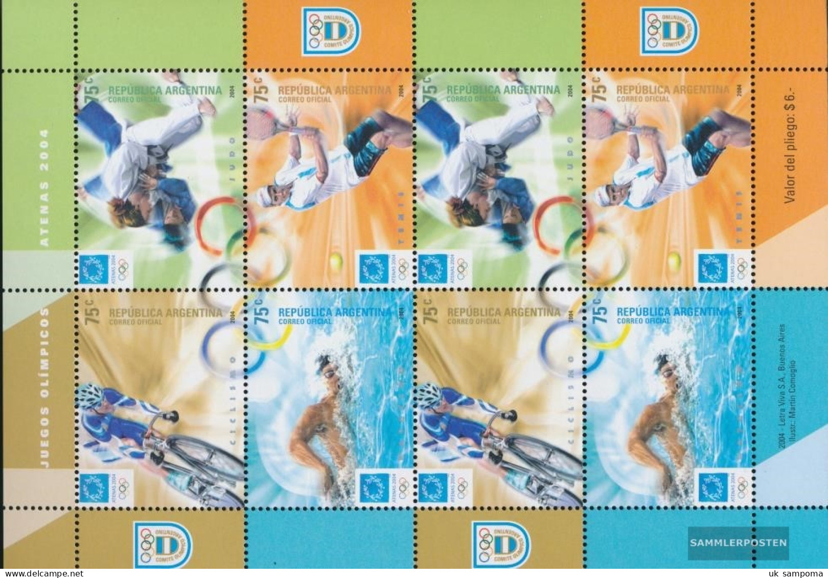 Argentina 2920-2923 Sheetlet (complete Issue) Unmounted Mint / Never Hinged 2004 Olympics Summer - Ungebraucht