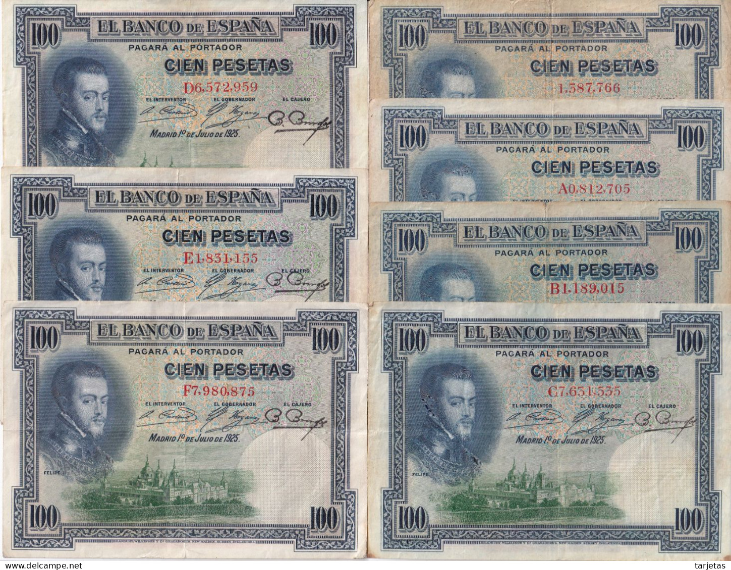 SERIE COMPLETA DE 7 BILLETES DE 100 PESETAS DEL AÑO 1925 CON TODAS LAS SERIES: SS-A-B-C-D-E-F  (BANKNOTE) - 100 Peseten