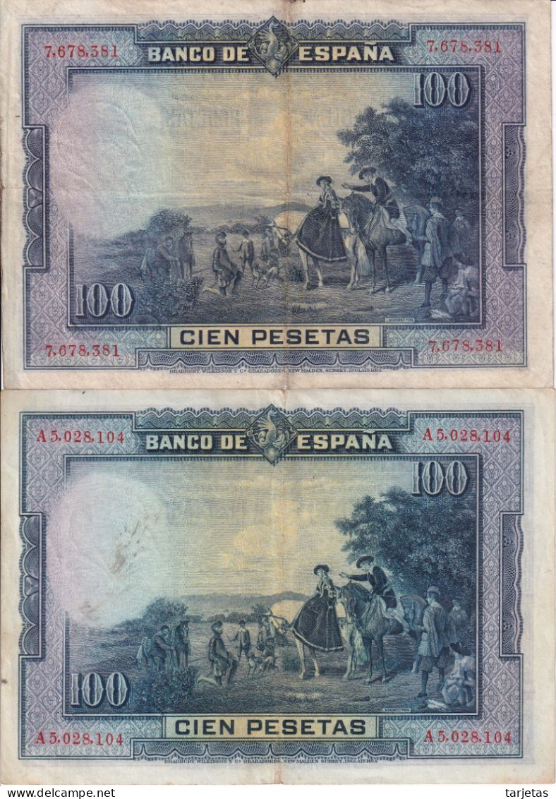 SERIE COMPLETA DE 2 BILLETES DE 100 PESETAS DEL AÑO 1928 SIN SERIE Y SERIE A (CERVANTES) - 100 Peseten