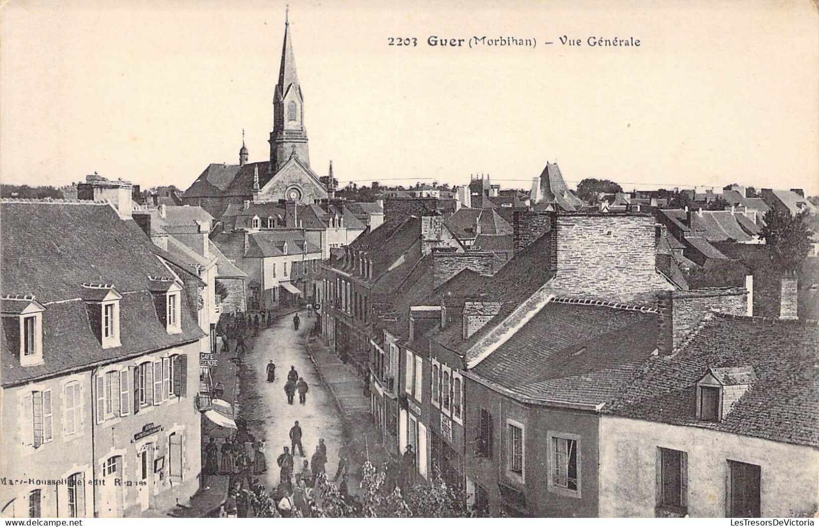 France - Guer - Vue Générale - Clocher - Eglise - Carte Postale Ancienne - Guer Coetquidan