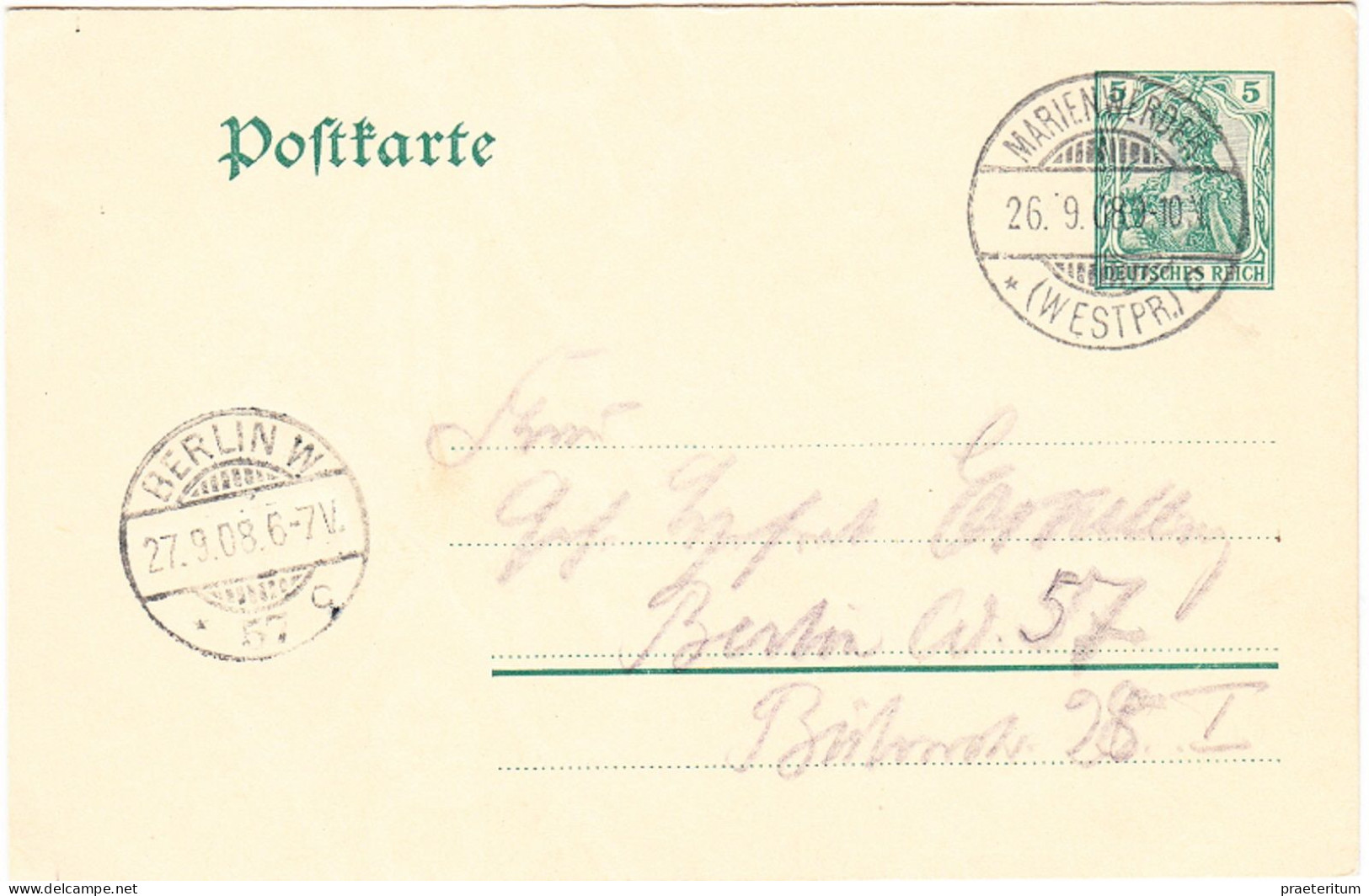 DEUTSCHLAND Marienwerder (Westpr.) 26 Sept. 1908 Nach Berlin - (Kwidzyn, Polen) - Other & Unclassified