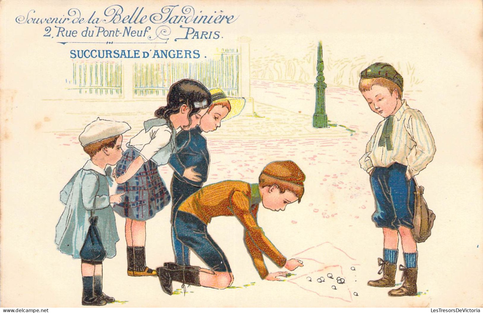 Publicité - Souvenir De La Belle Jardinière - Succursale D'Angers - Enfants Jouant Aux Billes - Carte Postale Ancienne - Advertising