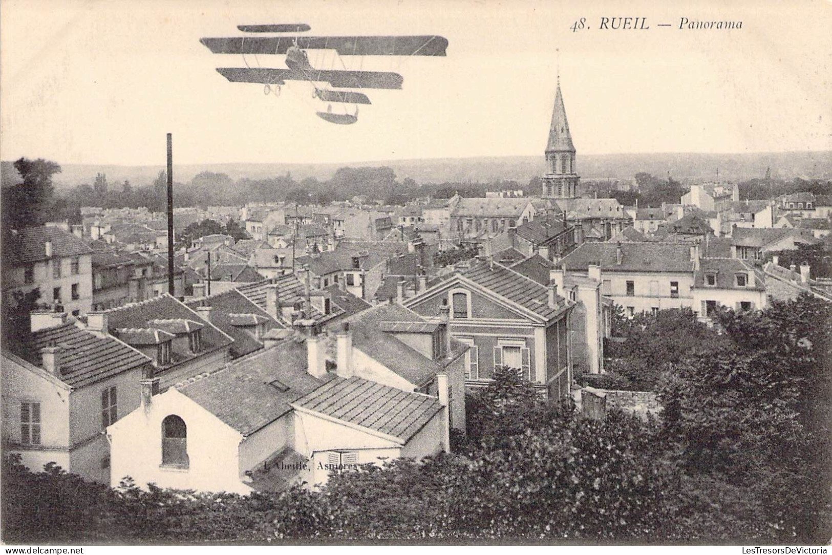 France - Rueil - Panorama - Avion Biplan - Clocher - L'abeille - Carte Postale Ancienne - Rueil Malmaison