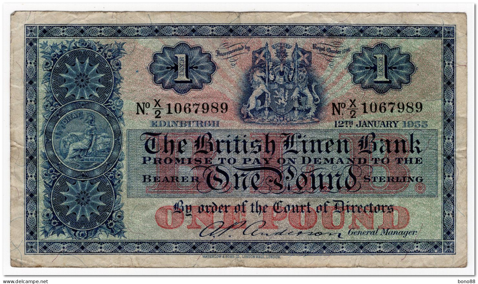 SCOTLAND,THE BRITISH LINEN BANK,1 POUND,1955,P.157d,F+ - 1 Pound