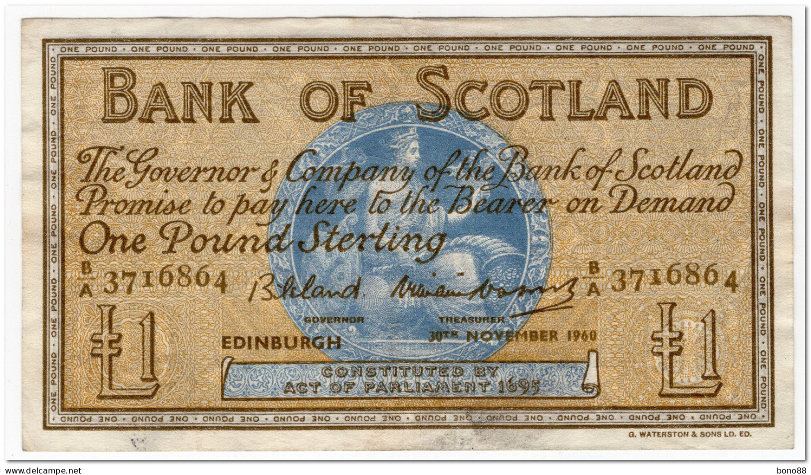 SCOTLAND,BANK OF SCOTLAND,1 POUND,1960,P.100c,VF - 1 Pound