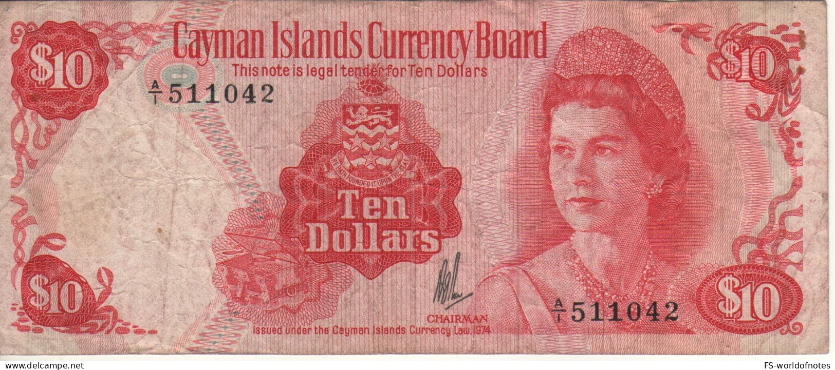 CAYMAN 10 Dollars   P7a    L. 1974    ( Queen Elizabeth II  - Beach & Palm Tree  At Back ) - Kaimaninseln