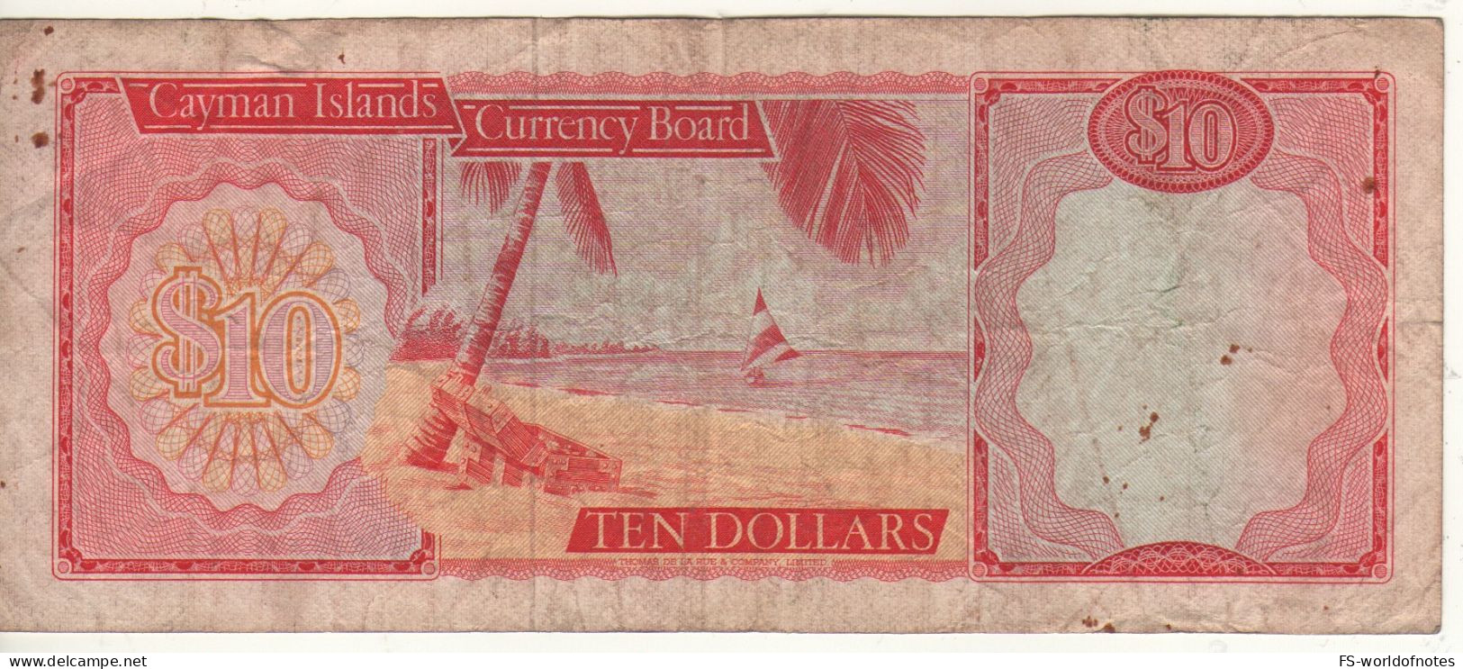 CAYMAN 10 Dollars   P7a    L. 1974    ( Queen Elizabeth II  - Beach & Palm Tree  At Back ) - Cayman Islands