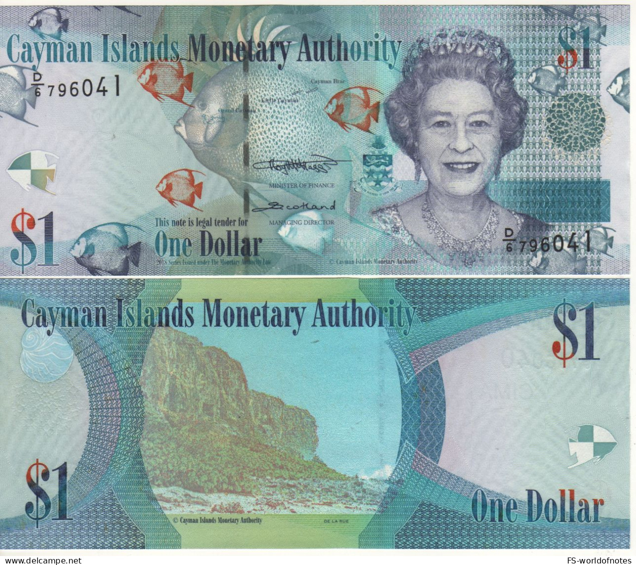 CAYMAN 1 Dollar   P38e    Dated 2018     ( Queen Elizabeth II  -  Rocky Cliff "The Bluff"  At Back ) - Cayman Islands