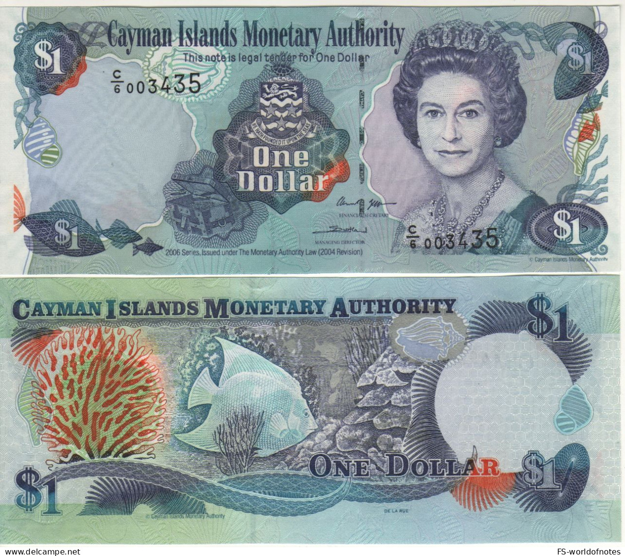 CAYMAN 1 Dollar   P33c    Dated 2006     ( Queen Elizabeth II  -   Fish, Coral  At Back ) - Iles Cayman