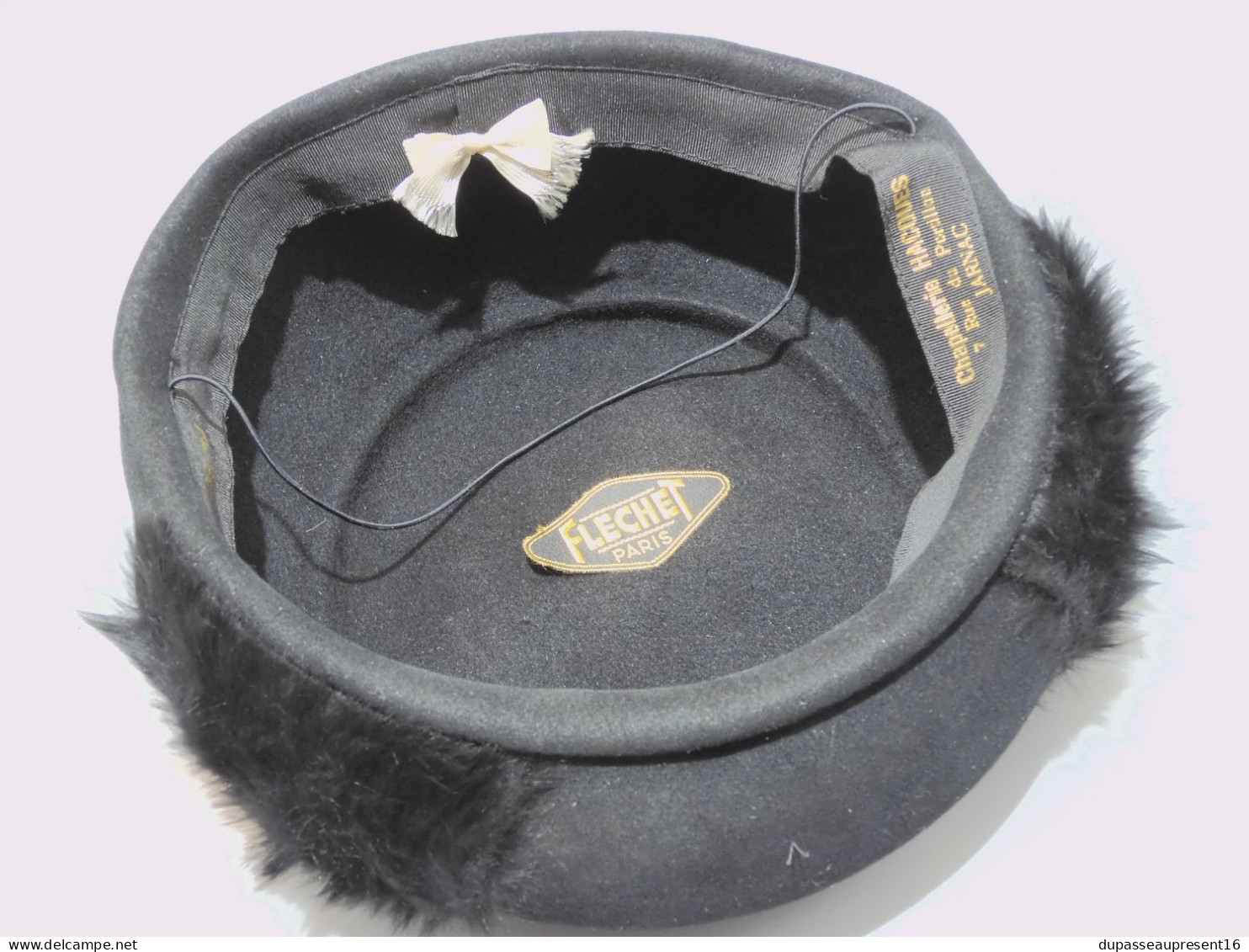 -ANCIEN PETIT CHAPEAU de FEMME NOIR FLECHET PARIS CHAPELLERIE HACQUES  JARNAC       E