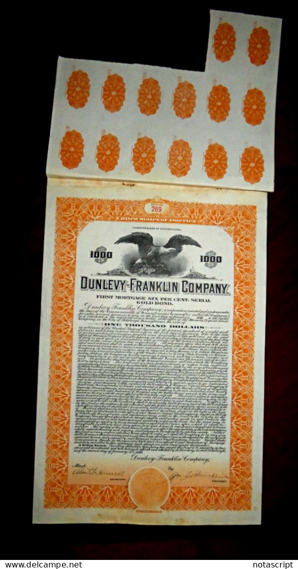 Dunlevy-Franklin Company ,Gold Bond $ 1000  1930. Pittsburgh (Pensilvania). - Industrie