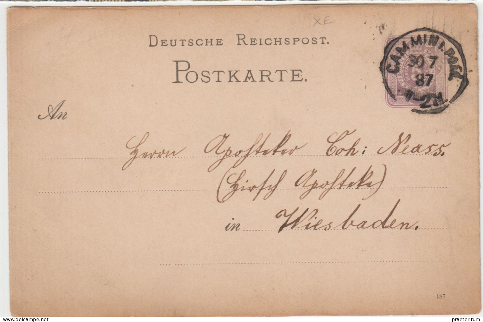 DEUTSCHLAND Brief Cammin, 30 Juli 1887 To Wiesbaden (Kamien Pomorski, Polen) - Sonstige & Ohne Zuordnung