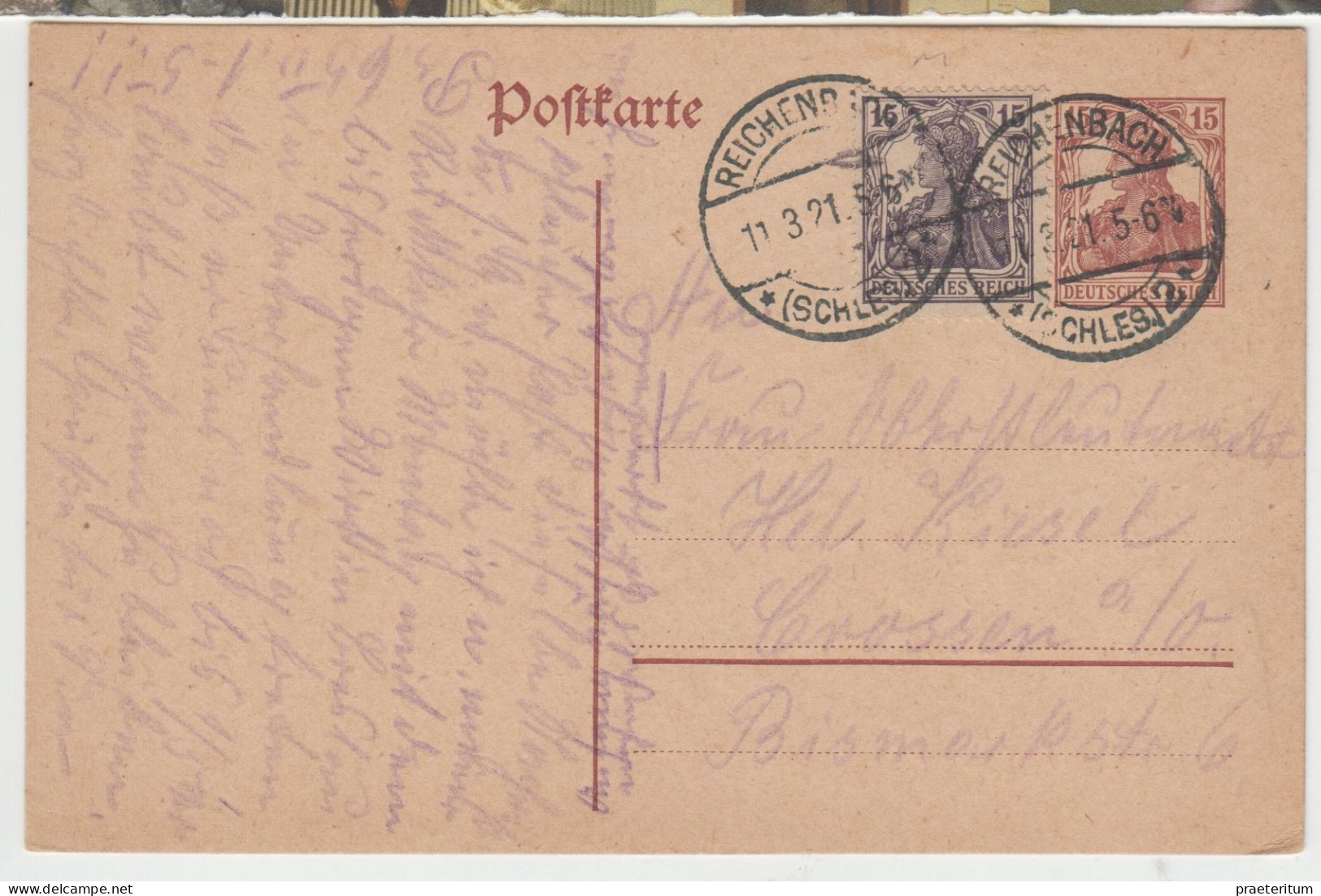 DEUTSCHLAND Brief Reichenbach, (Schles.)11 Mar, 1921 (Dzierzoniow, Polen) - Autres & Non Classés