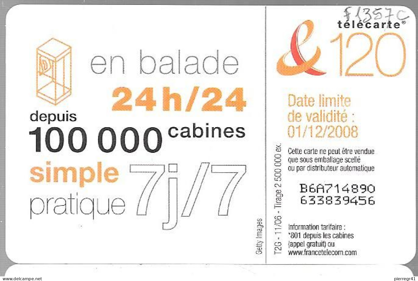 CARTE-PUBLIC-120U-F1357C-GEM1-11/06-DANSE 3- Exp 01/12/2008-UTILISE-TBE - 2007