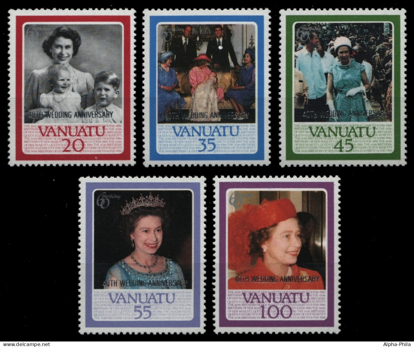 Vanuatu 1987 - Mi-Nr. 777-781 ** - MNH - 40. Hochzeitstag Queen Elizabeth - Vanuatu (1980-...)