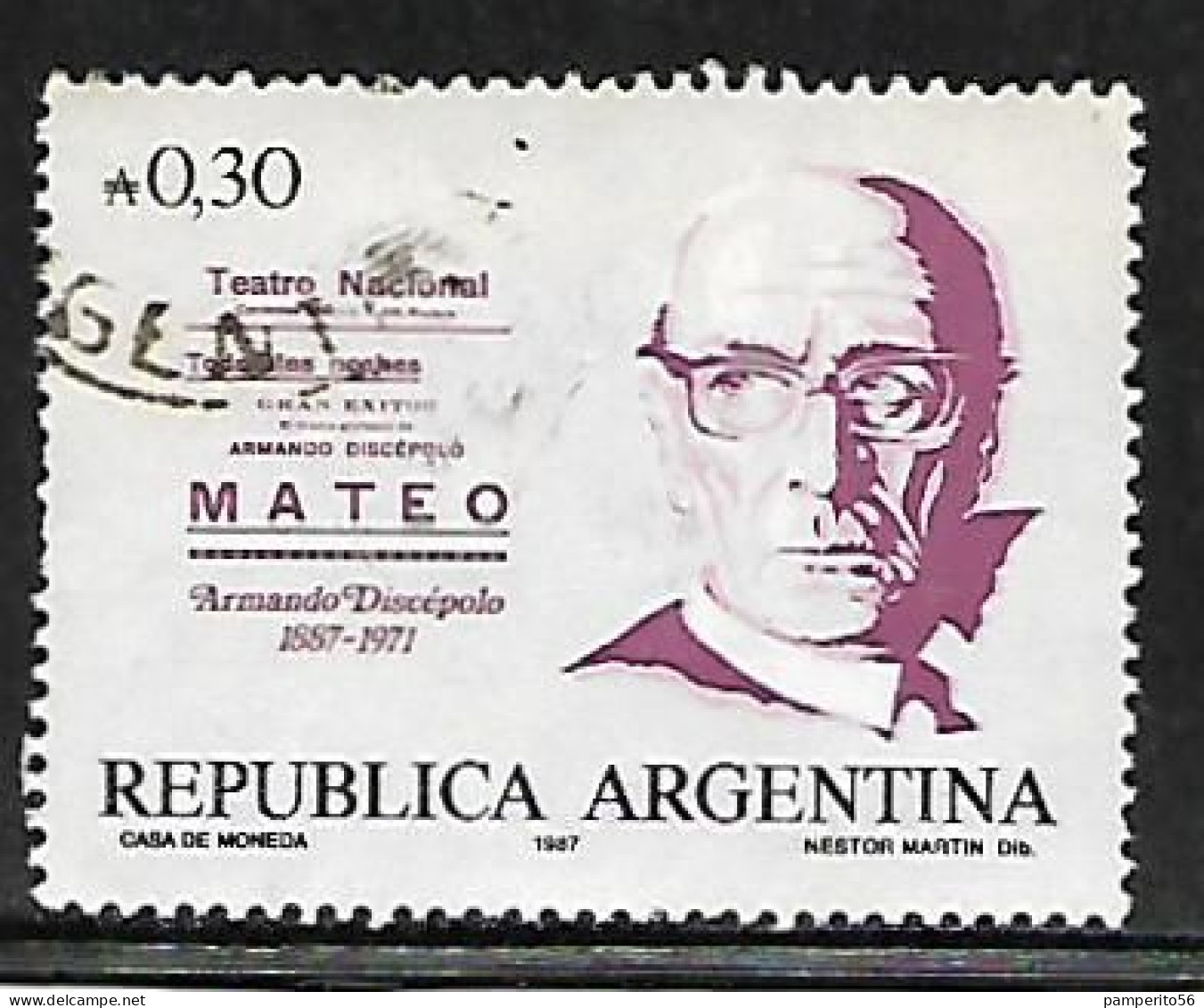 ARGENTINA - AÑO 1987 - Serie Personalidades - Armando Discepolo Musico - Usado - Oblitérés