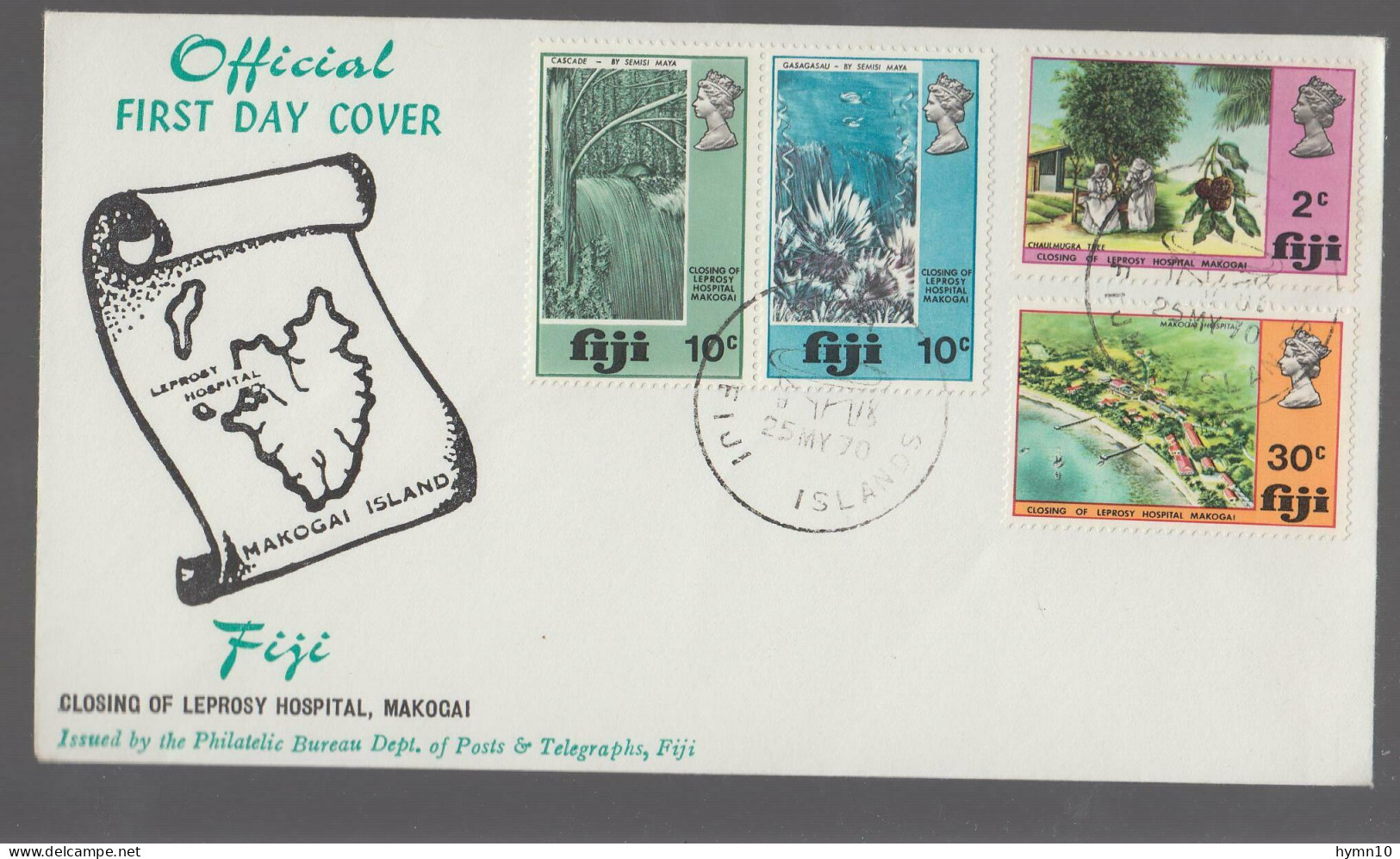 1970 FIJI FDC CLOSED LEPRODY HOSPITAL MOKOGAI+4 Stamps-F257 - Fidji (1970-...)